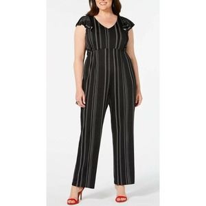 404 NEW 3X PETITE NY COLLECTION Black White Dots Pant JUMPsuit